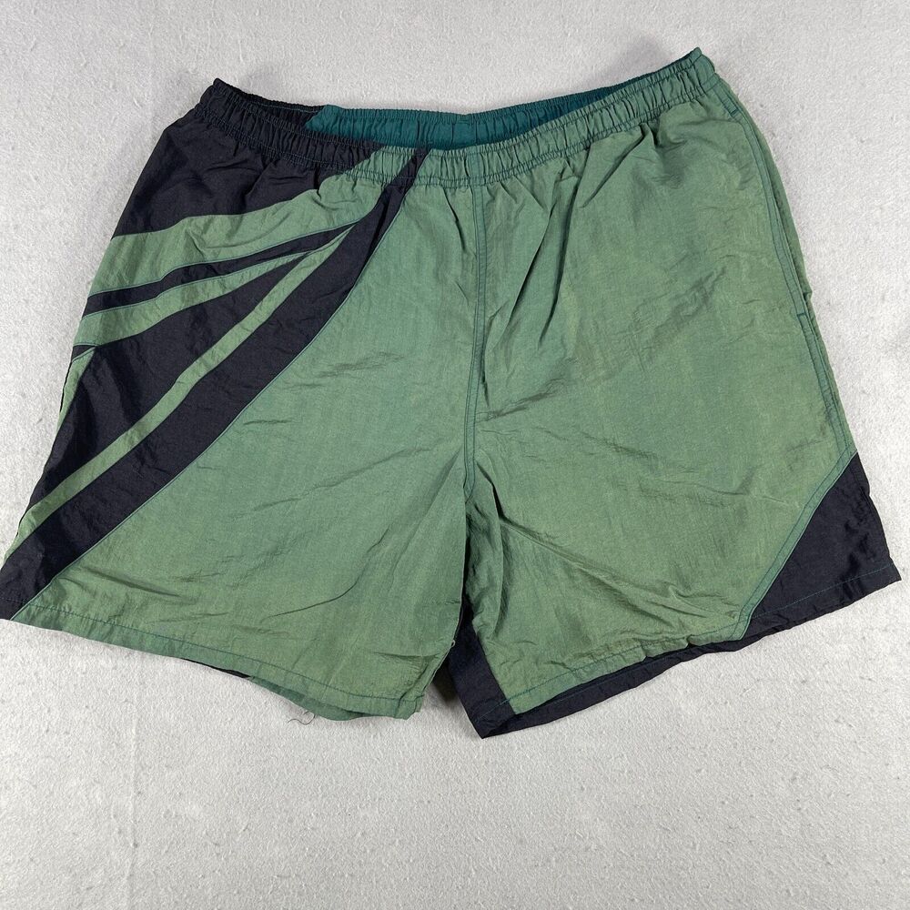 Vintage Speedo Swim Trunks Men's Large Black Green Nylon Elastic Waist Pull On